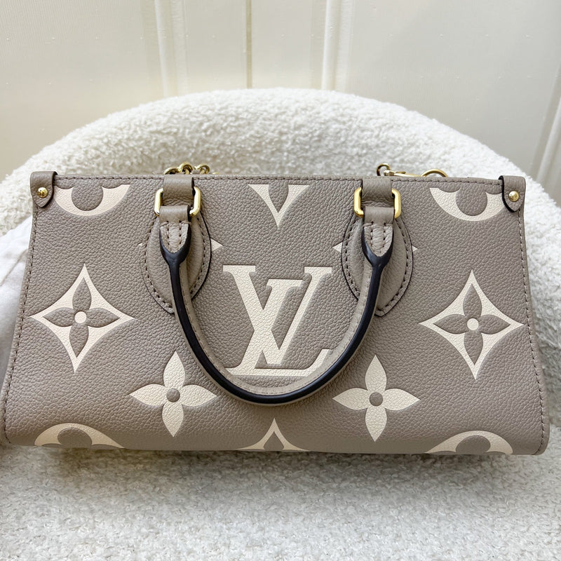 LV Onthego East West in Tourterelle (Grey) / Creme Giant Monogram Empreinte Leather and GHW (Model: M23641)