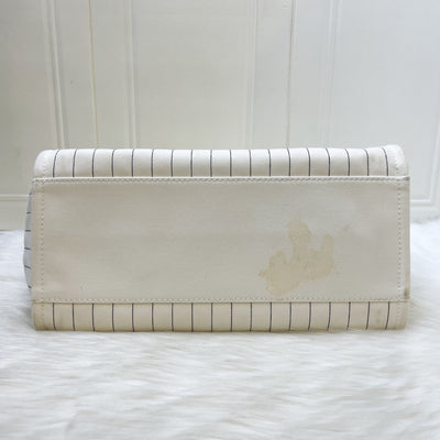 Chanel Medium / Large Deauville Tote in White Striped Fabric and LGHW