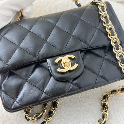 Chanel 23S Top Handle Small / Mini 21cm Flap in Black Lambskin and Shiny GHW