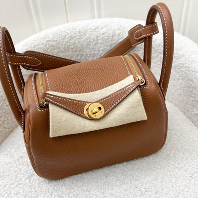 Hermes Mini Lindy in Gold Clemence Leather and GHW