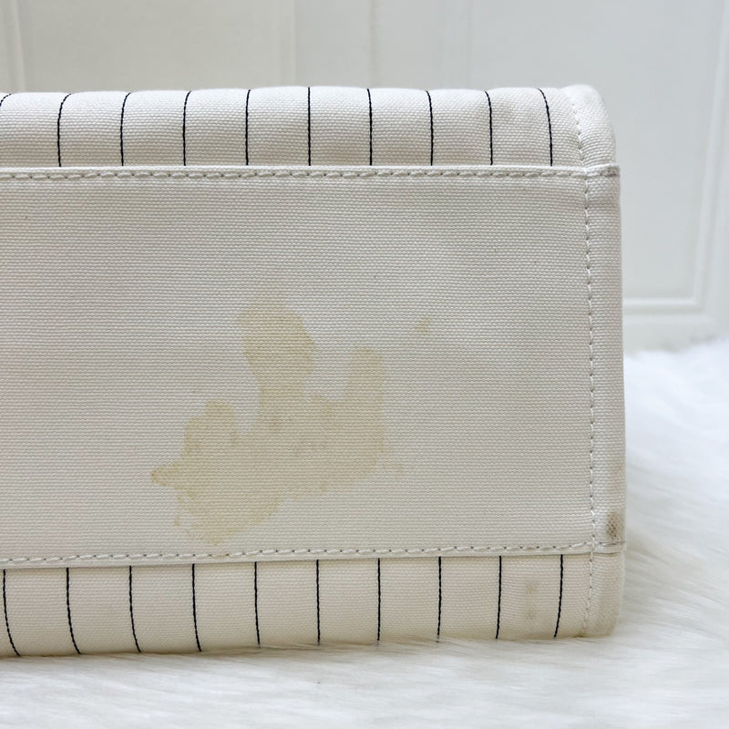 Chanel Medium / Large Deauville Tote in White Striped Fabric and LGHW