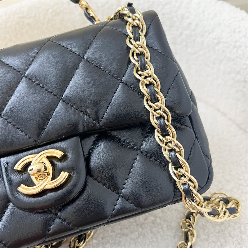 Chanel 23A Black Shiny Lambskin Top Handle Small Flap Bag with