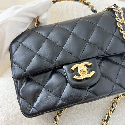 Chanel 23S Top Handle Small / Mini 21cm Flap in Black Lambskin and Shiny GHW