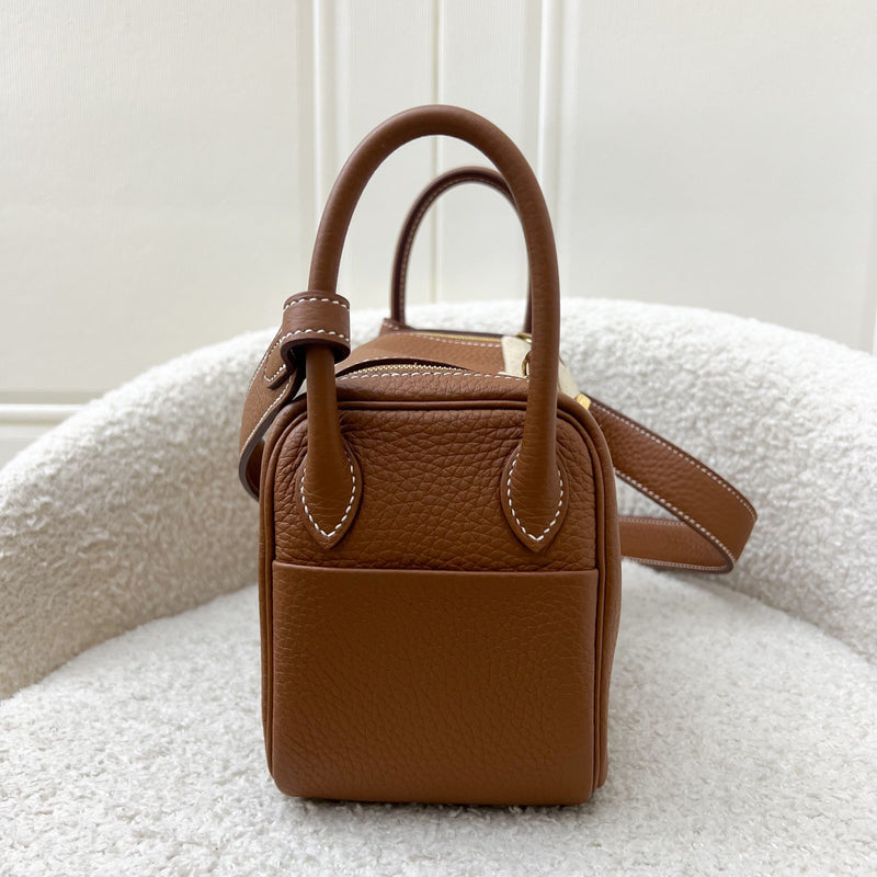 Hermes Mini Lindy in Gold Clemence Leather and GHW