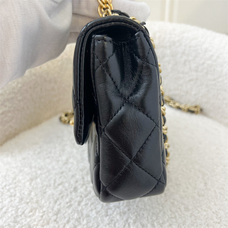 Chanel 23S Top Handle Small / Mini 21cm Flap in Black Lambskin and Shiny GHW