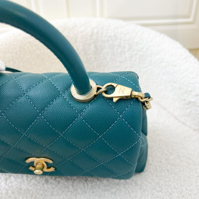 Chanel Small 24cm Coco Handle Flap in Teal Green Caviar AGHW