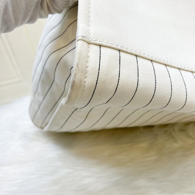 Chanel Medium / Large Deauville Tote in White Striped Fabric and LGHW