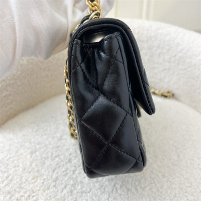 Chanel 23S Top Handle Small / Mini 21cm Flap in Black Lambskin and Shiny GHW