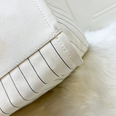 Chanel Medium / Large Deauville Tote in White Striped Fabric and LGHW