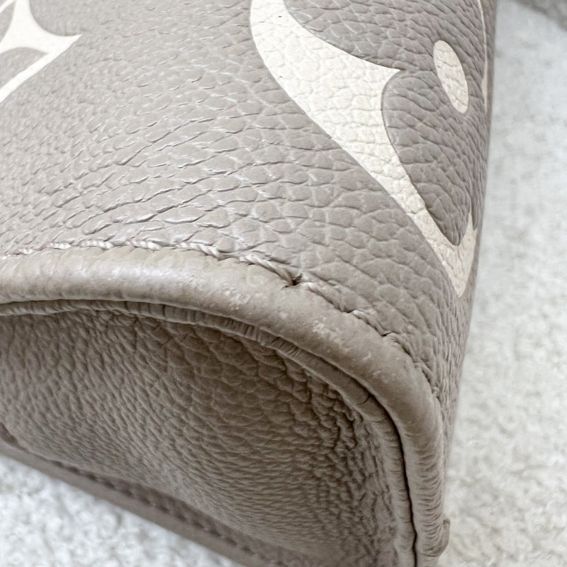LV Onthego East West in Tourterelle (Grey) / Creme Giant Monogram Empreinte Leather and GHW (Model: M23641)