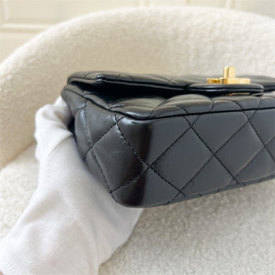 Chanel 23S Top Handle Small / Mini 21cm Flap in Black Lambskin and Shiny GHW