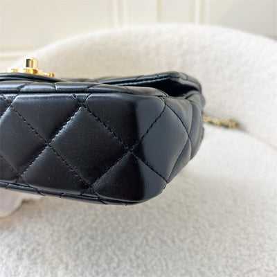 Chanel 23S Top Handle Small / Mini 21cm Flap in Black Lambskin and Shiny GHW