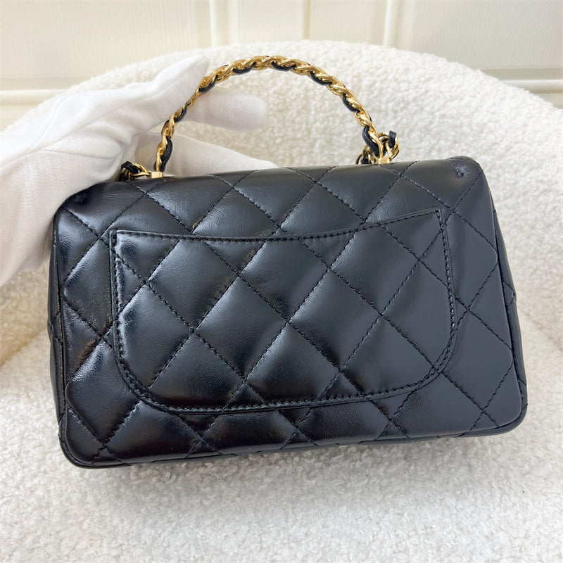 Chanel 23S Top Handle Small / Mini 21cm Flap in Black Lambskin and Shiny GHW