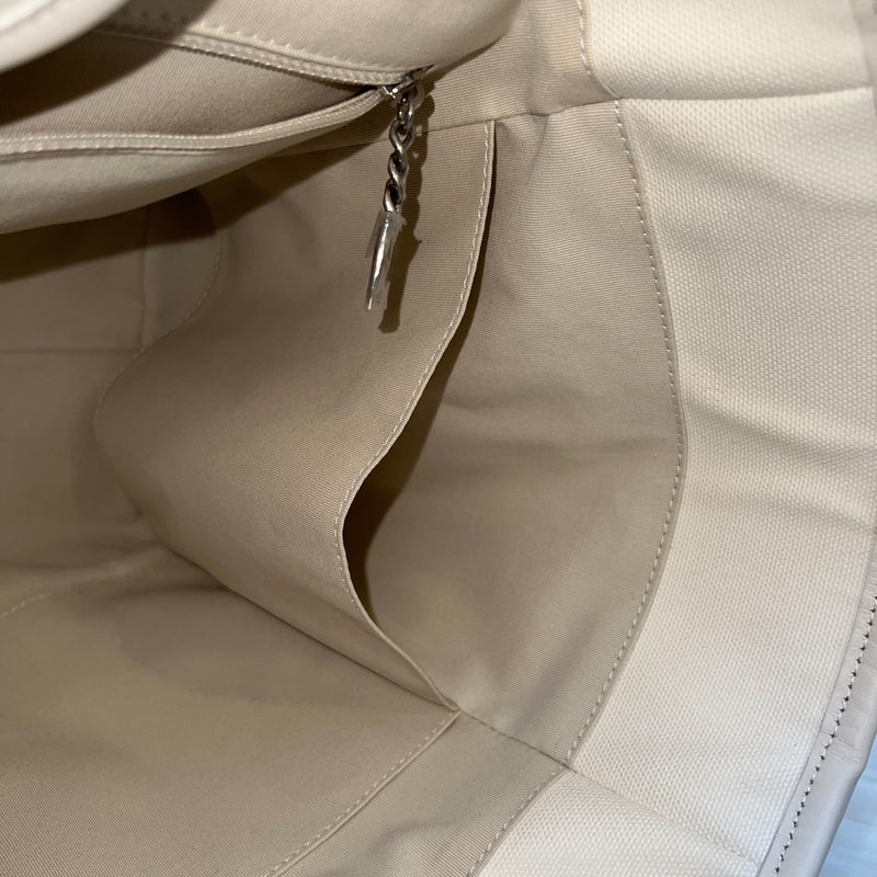 Chanel Medium / Large Deauville Tote in White Striped Fabric and LGHW