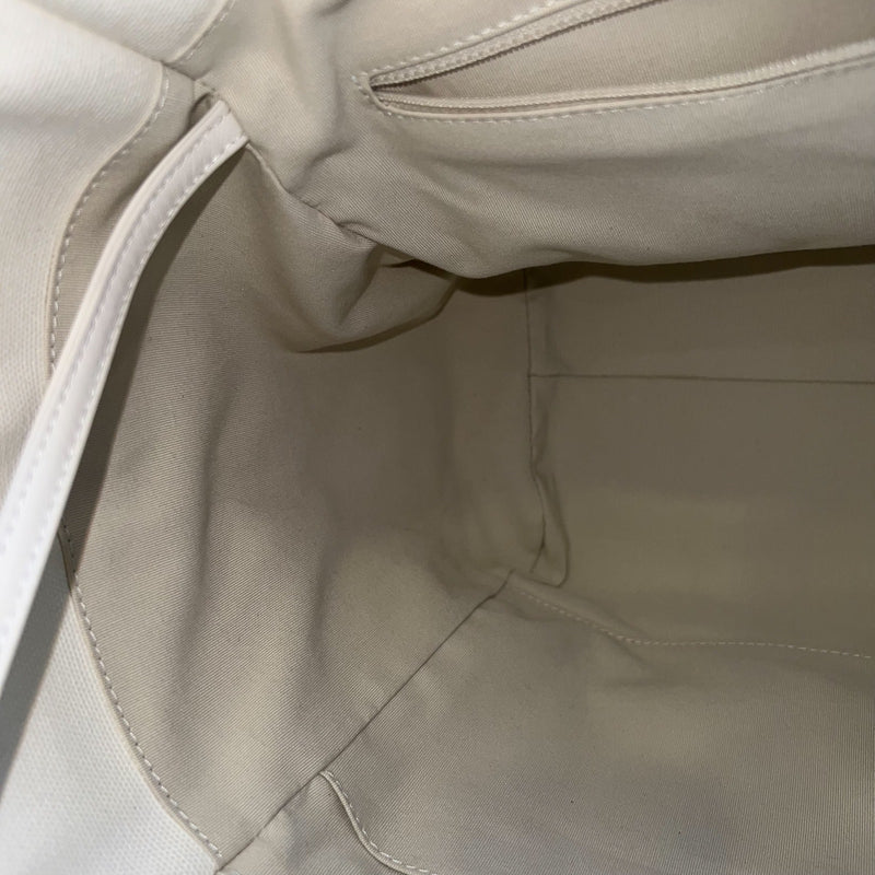 Chanel Medium / Large Deauville Tote in White Striped Fabric and LGHW