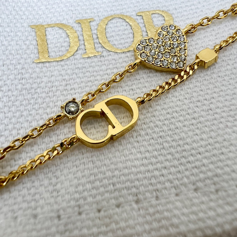 Dior Petit CD Double Bracelet with Diamantes Studded Heart Charm