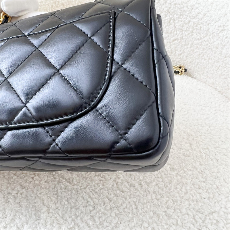 Chanel 23S Top Handle Small / Mini 21cm Flap in Black Lambskin and Shiny GHW