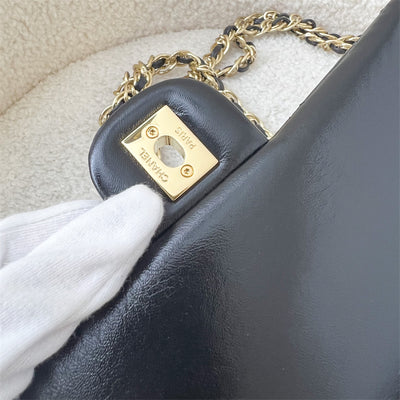 Chanel 23S Top Handle Small / Mini 21cm Flap in Black Lambskin and Shiny GHW