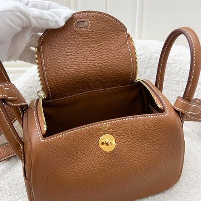 Hermes Mini Lindy in Gold Clemence Leather and GHW