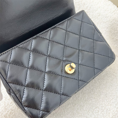 Chanel 23S Top Handle Small / Mini 21cm Flap in Black Lambskin and Shiny GHW