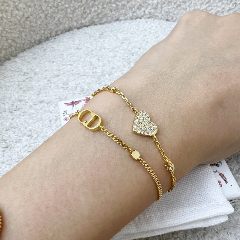 Dior Petit CD Double Bracelet with Diamantes Studded Heart Charm