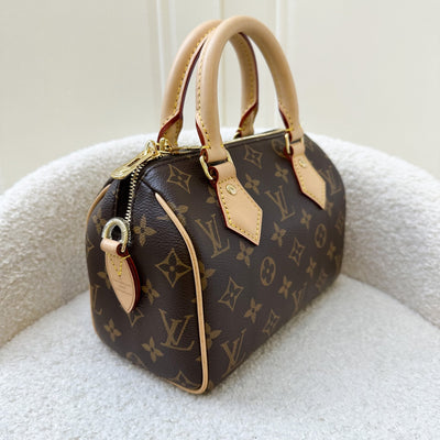 LV Speedy Bandouliere 20 in Monogram Canvas and Black Patterned Strap