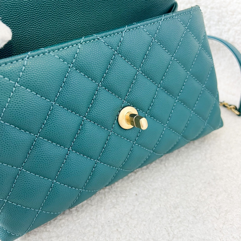 Chanel Small 24cm Coco Handle Flap in Teal Green Caviar AGHW