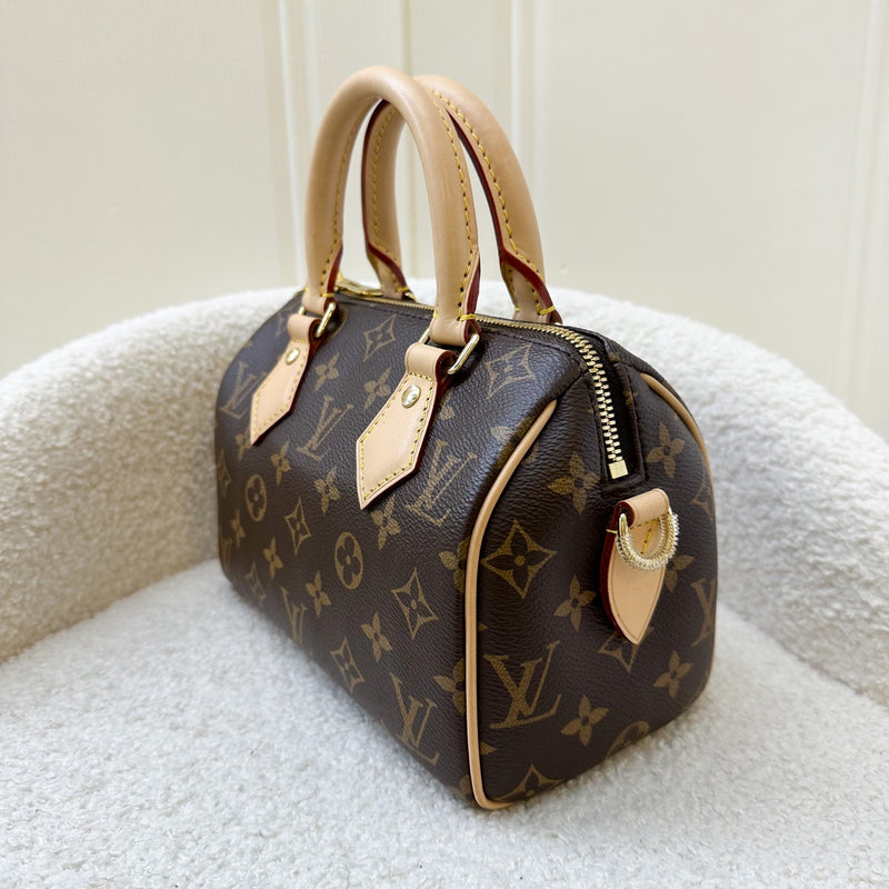 LV Speedy Bandouliere 20 in Monogram Canvas and Black Patterned Strap