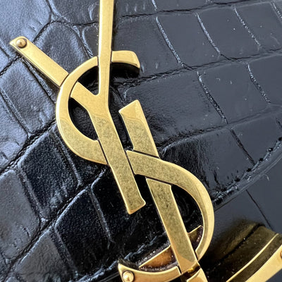 Saint Laurent June Box Bag in Black Crocodile-Embossed Leather and AGHW