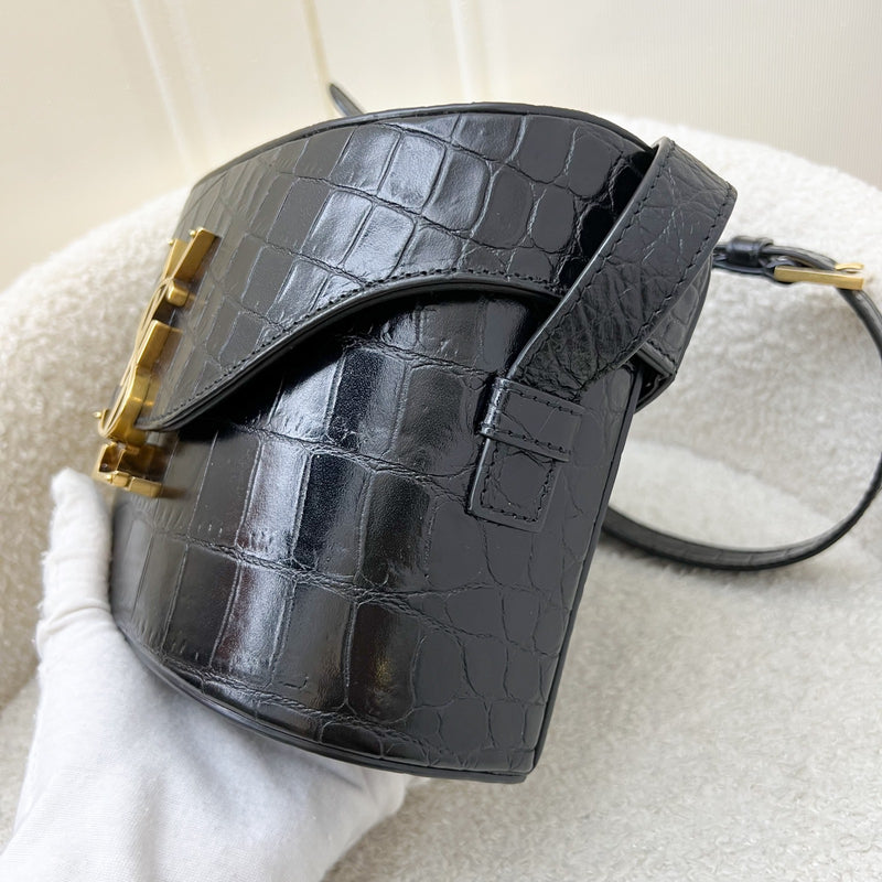 Saint Laurent June Box Bag in Black Crocodile-Embossed Leather and AGHW