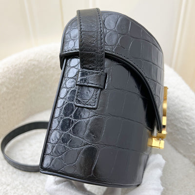 Saint Laurent June Box Bag in Black Crocodile-Embossed Leather and AGHW
