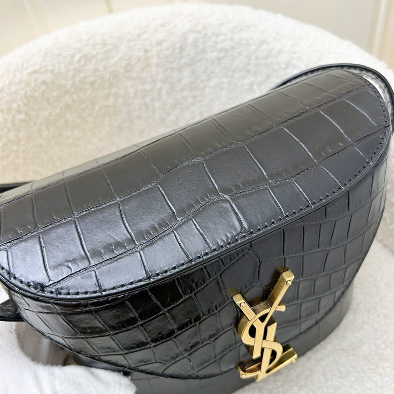 Saint Laurent June Box Bag in Black Crocodile-Embossed Leather and AGHW