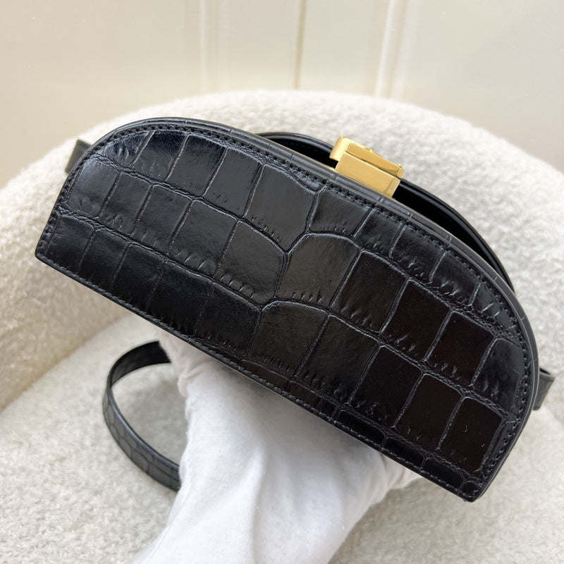 Saint Laurent June Box Bag in Black Crocodile-Embossed Leather and AGHW