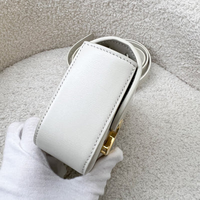 Celine Triomphe Mini Claude Flap Bag in Off White Shiny Calfskin and GHW