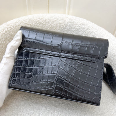 Saint Laurent June Box Bag in Black Crocodile-Embossed Leather and AGHW