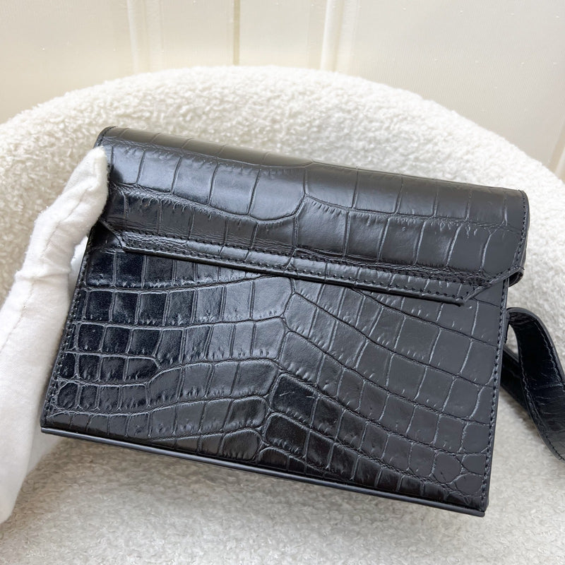 Saint Laurent June Box Bag in Black Crocodile-Embossed Leather and AGHW