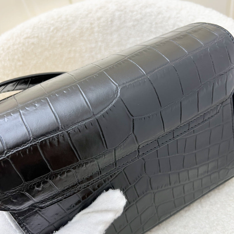 Saint Laurent June Box Bag in Black Crocodile-Embossed Leather and AGHW