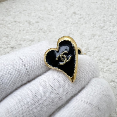 Chanel 22P CC Logo Heart Earrings in Black Enamel and AGHW