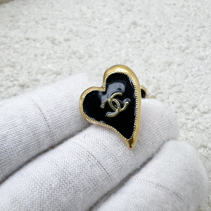 Chanel 22P CC Logo Heart Earrings in Black Enamel and AGHW