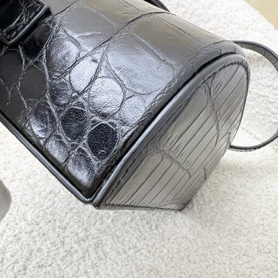 Saint Laurent June Box Bag in Black Crocodile-Embossed Leather and AGHW