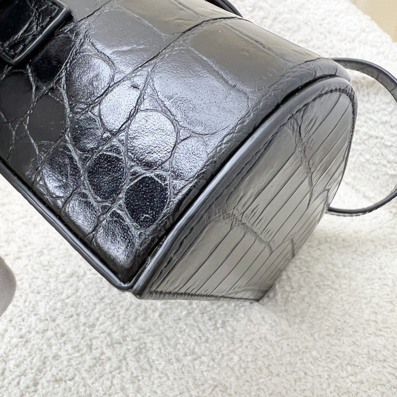 Saint Laurent June Box Bag in Black Crocodile-Embossed Leather and AGHW