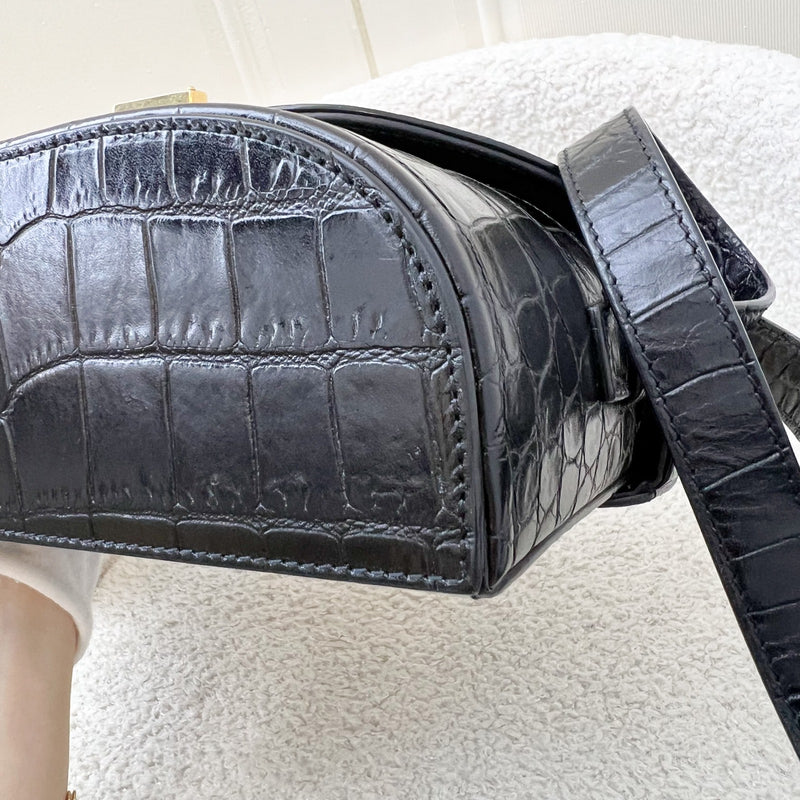 Saint Laurent June Box Bag in Black Crocodile-Embossed Leather and AGHW