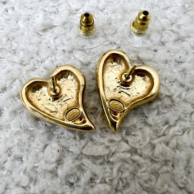 Chanel 22P CC Logo Heart Earrings in Black Enamel and AGHW