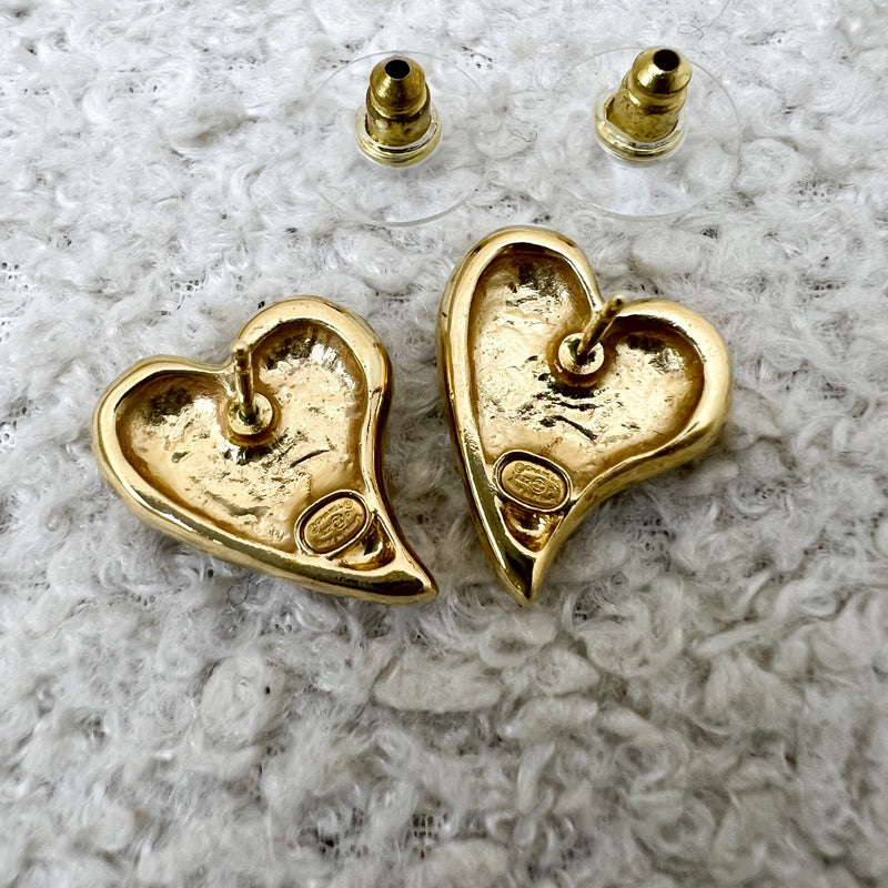 Chanel 22P CC Logo Heart Earrings in Black Enamel and AGHW