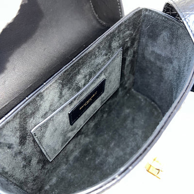 Saint Laurent June Box Bag in Black Crocodile-Embossed Leather and AGHW