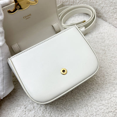 Celine Triomphe Mini Claude Flap Bag in Off White Shiny Calfskin and GHW