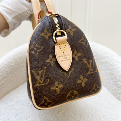 LV Speedy Bandouliere 20 in Monogram Canvas and Pink / Orange Patterned Strap