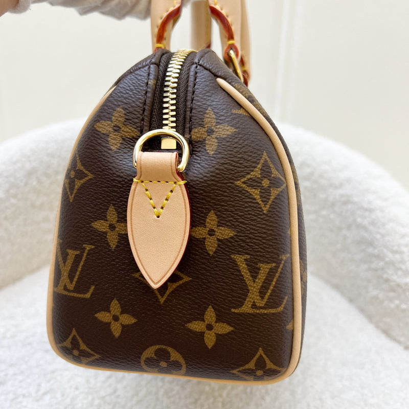 LV Speedy Bandouliere 20 in Monogram Canvas and Pink / Orange Patterned Strap