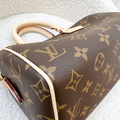 LV Speedy Bandouliere 20 in Monogram Canvas and Pink / Orange Patterned Strap