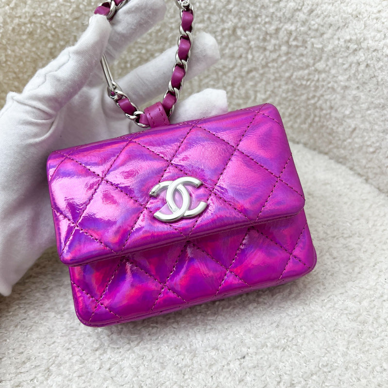 Chanel 24C Micro VIP Clutch in Fuchsia Pink Iridescent Mirror Goatskin SHW